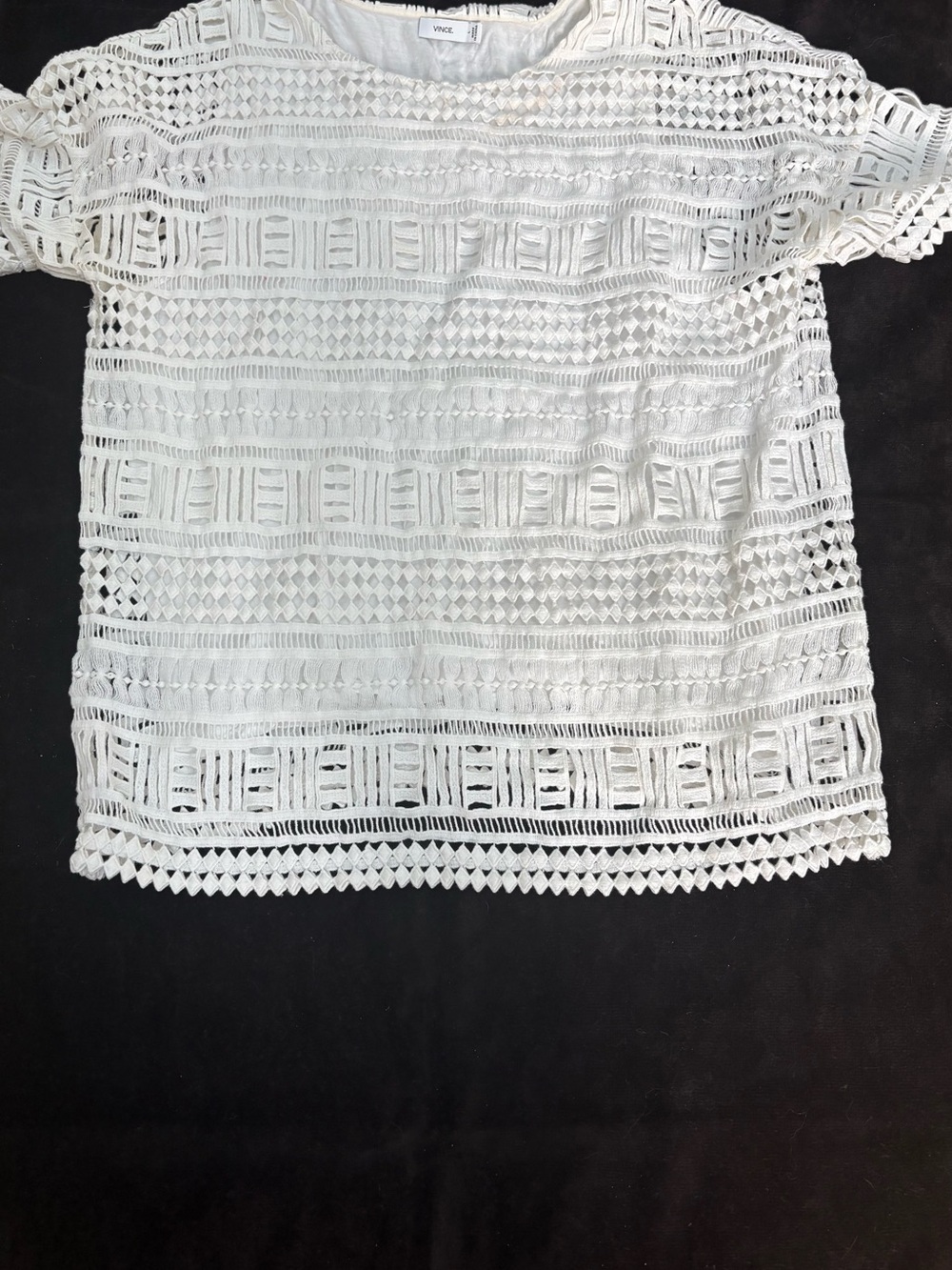 Vince White Crochet Lace Short Sleeve Boxy Top